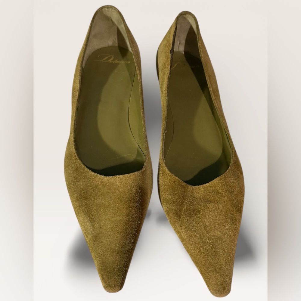 Delman Vintage Women’s Olive Green Suede Kitten Heels - Picture 2 of 10